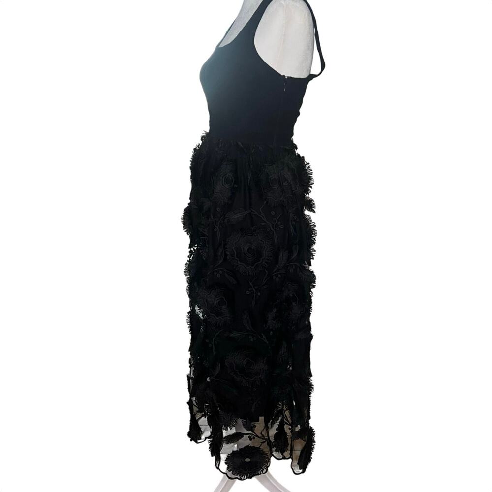 Anthropologie, Floriana Romantic Embroidered Lace Midi Dress, Black, Size 0 - Picture 6 of 14
